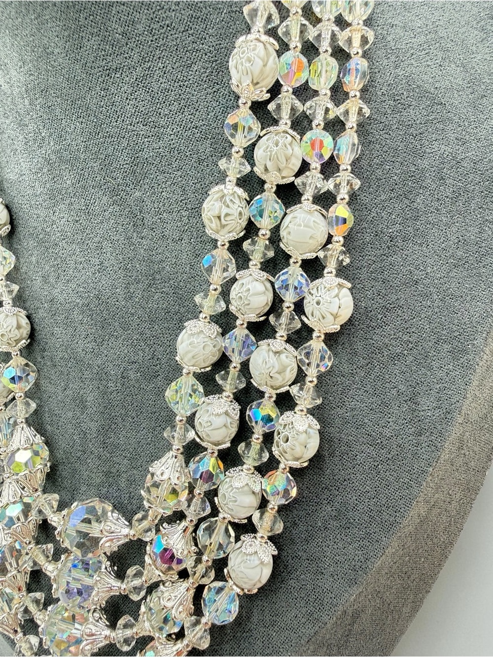 Artisan Handmade Vintage Venetian Millefiori Lampwork & Swarovski Crystal 4Stran - Picture 9 of 17